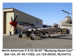 North American P-51D-30-NT Mustang (Spam Can) (NA-124, AF 45-11582, c/n 124-48335, NL5441V) on display (1/6/2007) at the Planes of Fame Air Museum, Chino, California (Photo by John Shupek)